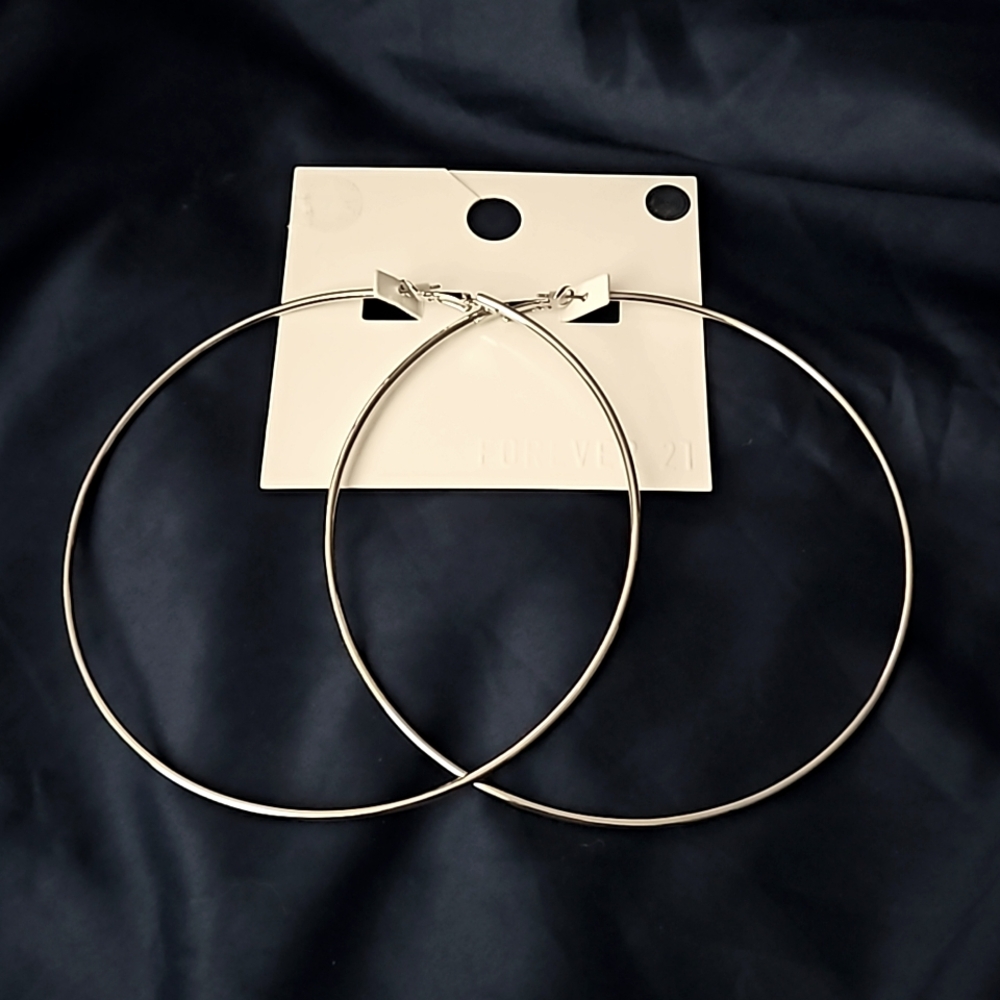 Forever 21 XL Hoop Earrings Silver Tone